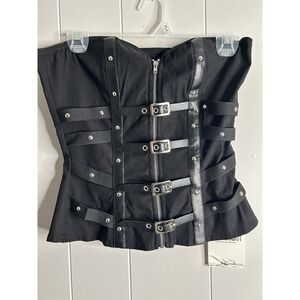 Lady GHOST BLACK Corset Top With Straps On The Front Gothic Dark Y2K Vintage L